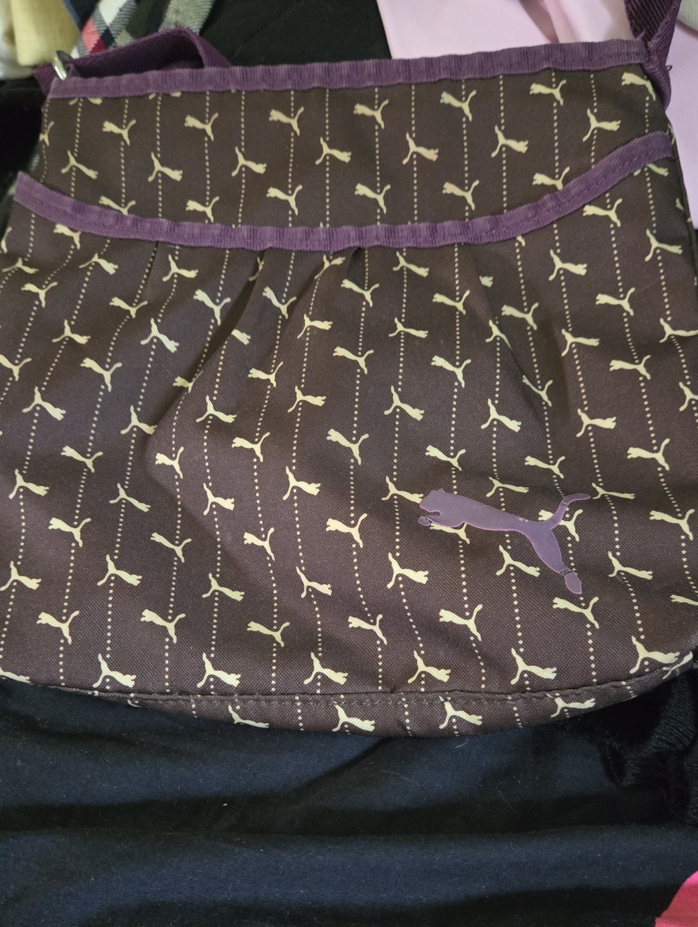 Puma Brown Crossbody with Purple Trim and Logo